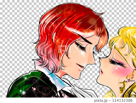イケメン王子様と金髪お姫様が急接近するドキドキロマンスシーン昭和少女漫画風イラスト イケメン王子様と金髪お姫様が急接近するドキドキロマンスシーン昭和少女漫画風イラスト 114132386