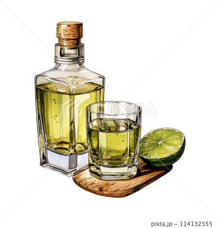Clear Bottle of Tequila 114132555