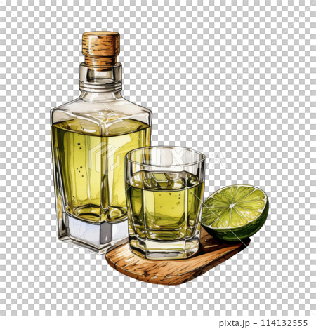 Clear Bottle of Tequila 114132555