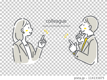 Business person pointing profile simple and stylish line drawing illustration 114133875