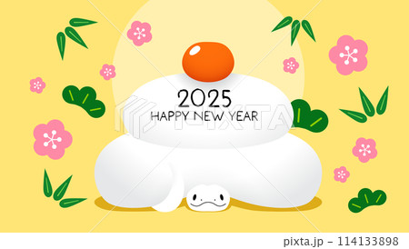 New Year kagami mochi snake 2025 card New Year kagami mochi snake 2025 card 114133898