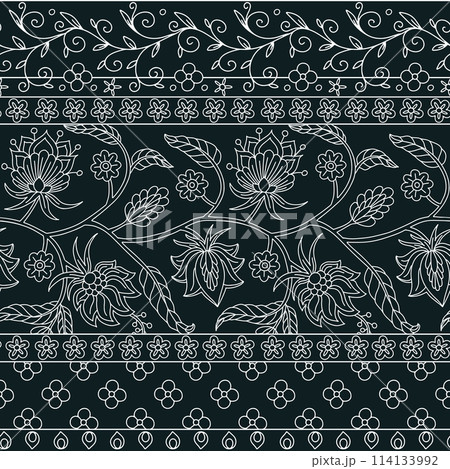 Floral seamless border pattern with indian trailing flowers motifs 114133992