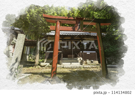 水彩画風　早島公園　城山稲荷神社　岡山県都窪郡早島町 114134802