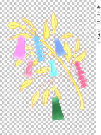 竹に飾った七夕の飾り 114135336