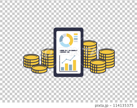 Stacked coins and smartphone Stacked coins and smartphone 114135375