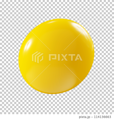 Birthday party popper yellow confetti streamer round element 3d render illustration. Surprise or winner congratulation serpentine. Fly and float party decor after explosion of firecracker. 114136663