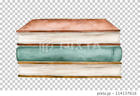 Watercolor illustration stacks of books for reading, pile of textbooks for education. Set of literature, dictionaries, encyclopedias. Colored illustration isolated on white background. 114137618