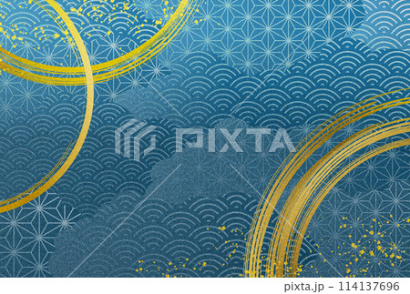 夏・お中元　青・筆・金・高級感・雲・　背景 114137696