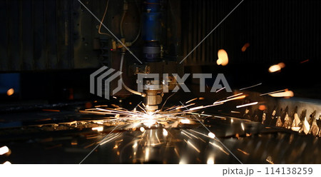 Sparks fly out machine head for metal processing 114138259
