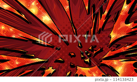 アメコミ風_右下から炎の衝撃が飛ぶエフェクトの背景_16:9 114138423