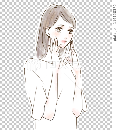 患有皮膚壓力的女性的插圖，水彩風格 114138570