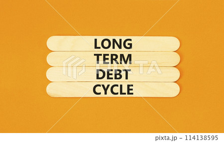 Long term debt cycle symbol. Concept words Long term debt cycle on wooden stick. Beautiful orange table orange background. Business Long term debt cycle concept. Copy space. Long term debt cycle symbol. Concept words Long term debt cycle on wooden stick. Beautiful orange table orange background. Business Long term debt cycle concept. Copy space. 114138595
