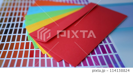 Set of colourful envelopes lying in fantail shape Set of colourful envelopes lying in fantail shape 114138824