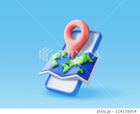 3D location world map and pin in smartphoneのイラスト素材 [114138954] - PIXTA