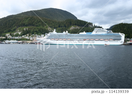 Luxury Cruise Ship Docked at Ketchikan, Alaska Harbor Luxury Cruise Ship Docked at Ketchikan, Alaska Harbor 114139339