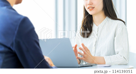 打ち合わせをする男女のビジネスマン 114139351