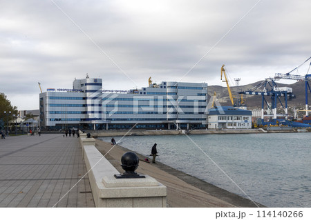 Novorossiysk, Russia 08.18.2023. Port cranes, Black Sea, port, Krasnodar Territory, Novorossiys Novorossiysk, Russia 08.18.2023. Port cranes, Black Sea, port, Krasnodar Territory, Novorossiys 114140266