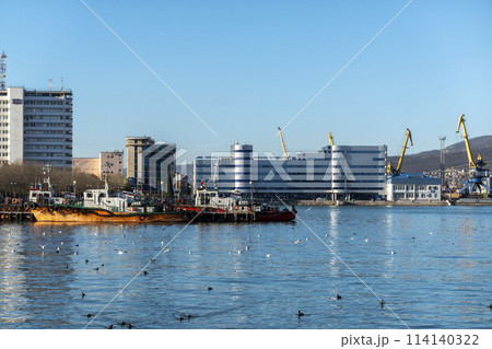 Novorossiysk, Russia 08.18.2023. Port cranes, Black Sea, port, Krasnodar Territory, Novorossiys 114140322