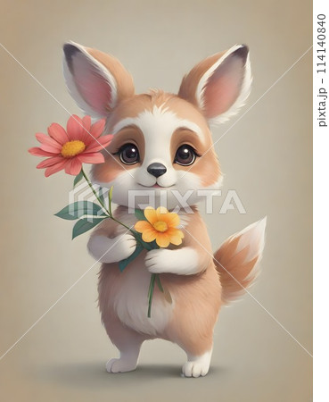 Cute cartoon fennec fox with oversized ears,...のイラスト素材 [114140840] - PIXTA