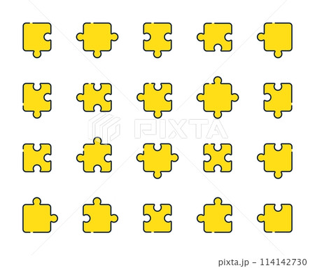 Puzzle line icons. Jigsaw Challenge, Strategy, Puzzle pieces icons. Fun solution, Solve piece of problem. Tests person ingenuity or knowledge. Set of Jigsaw puzzle game pieces. Vector Puzzle line icons. Jigsaw Challenge, Strategy, Puzzle pieces icons. Fun solution, Solve piece of problem. Tests person ingenuity or knowledge. Set of Jigsaw puzzle game pieces. Vector 114142730