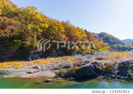 埼玉長瀞の秋　紅葉見頃の荒川　小滝の瀬 114142921