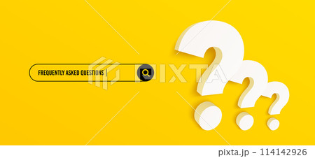 3d question mark and search bar template for website. Navigation search for browser. 3d quiz icon. Ask question template banner. Support FAQ information design. Find information banner. Vector 3d question mark and search bar template for website. Navigation search for browser. 3d quiz icon. Ask question template banner. Support FAQ information design. Find information banner. Vector 114142926