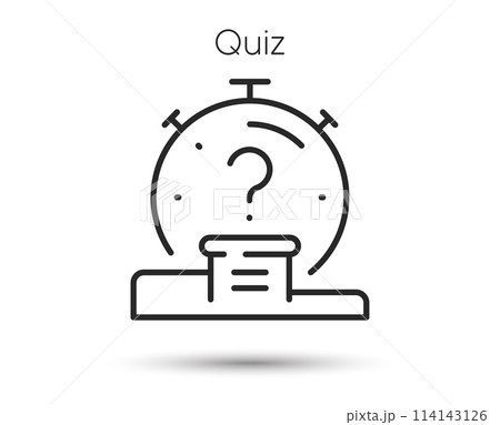 Quiz line icon. Timer with question mark. Faq time symbol. Illustration for web and mobile app. Line style quiz game time icon. Editable stroke winner pedestal. Vector Quiz line icon. Timer with question mark. Faq time symbol. Illustration for web and mobile app. Line style quiz game time icon. Editable stroke winner pedestal. Vector 114143126