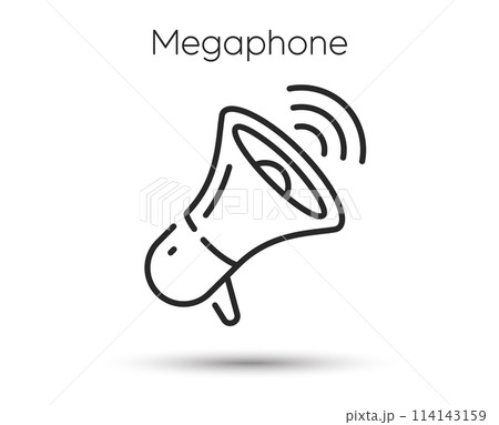 Megaphone line icon. Loudspeaker sign. Promotion offer symbol. News or protest speaker. Illustration for web and mobile app. Line style megaphone icon. Editable stroke protest bullhorn. Vector Megaphone line icon. Loudspeaker sign. Promotion offer symbol. News or protest speaker. Illustration for web and mobile app. Line style megaphone icon. Editable stroke protest bullhorn. Vector 114143159
