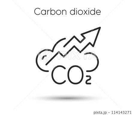 Co2 gas line icon. Carbon dioxide offset sign. Co2 emissions up trend symbol. Illustration for web and mobile app. Line style carbon dioxide pollution icon. Ecology and environment symbol. Vector 114143271