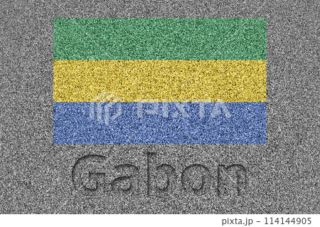 石板の上に描かれたガボン共和国の国旗と、掘ったような「Gabon」の文字 石板の上に描かれたガボン共和国の国旗と、掘ったような「Gabon」の文字 114144905