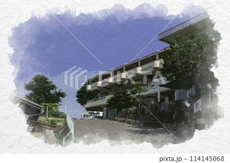 水彩画風 早島中学校 岡山県都窪郡早島町 水彩画風 早島中学校 岡山県都窪郡早島町 114145068