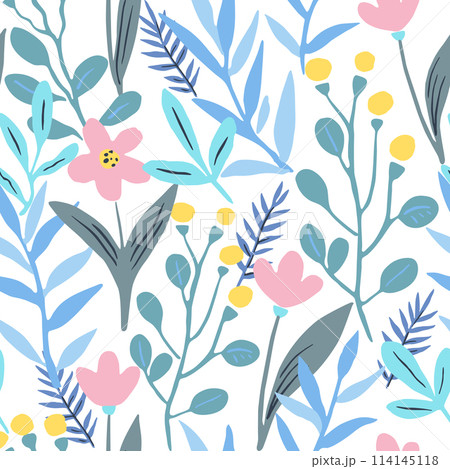 Seamless pattern with doodle floral elements. Vector illustration Seamless pattern with doodle floral elements. Vector illustration 114145118
