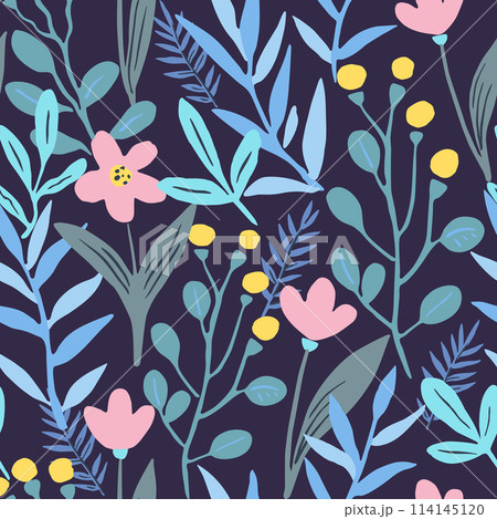 Seamless pattern with doodle floral elements. Vector illustration Seamless pattern with doodle floral elements. Vector illustration 114145120