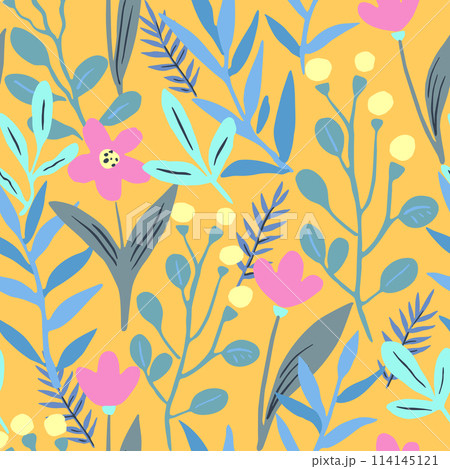 Seamless pattern with doodle floral elements. Vector illustration 114145121