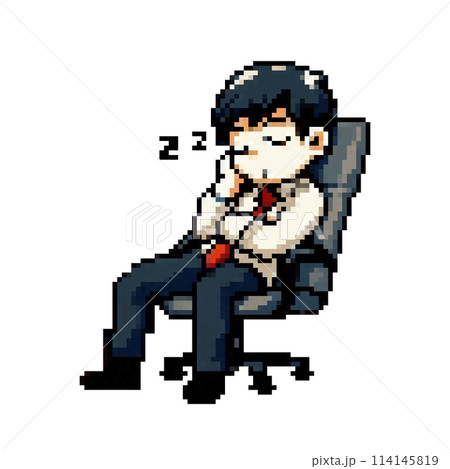 会社で居眠りしているスーツ姿の男性のビジネスマンのドット絵 114145819