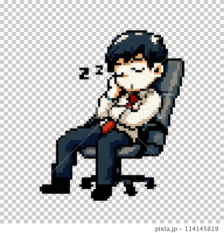 会社で居眠りしているスーツ姿の男性のビジネスマンのドット絵 114145819