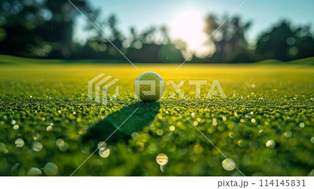 グリーンに転がるゴルフボール グリーンに転がるゴルフボール 114145831