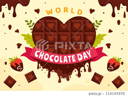 World Chocolate Day Celebration Vector Illustration on 7 July with Melted Chocolates and Cake in Flat Cartoon Background Design World Chocolate Day Celebration Vector Illustration on 7 July with Melted Chocolates and Cake in Flat Cartoon Background Design 114145970