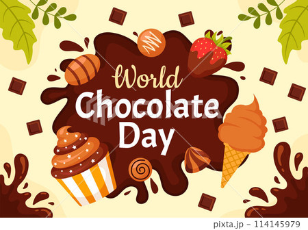 World Chocolate Day Celebration Vector Illustration on 7 July with Melted Chocolates and Cake in Flat Cartoon Background Design World Chocolate Day Celebration Vector Illustration on 7 July with Melted Chocolates and Cake in Flat Cartoon Background Design 114145979