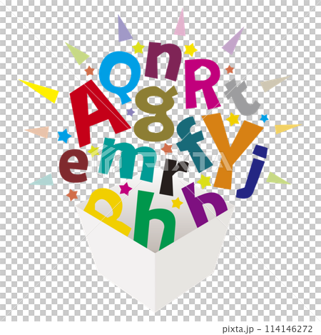 色彩繽紛、活潑的字母和禮物盒 色彩繽紛、活潑的字母和禮物盒 114146272