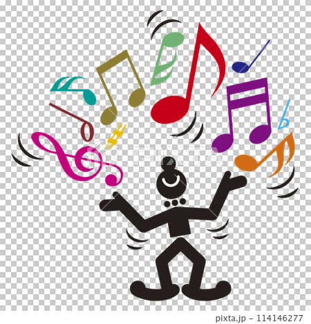 小丑雜耍色彩繽紛、活潑的音符 114146277