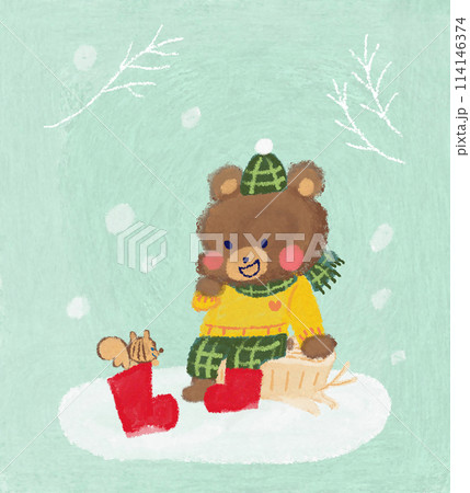 くまとりすのイラスト_冬 114146374