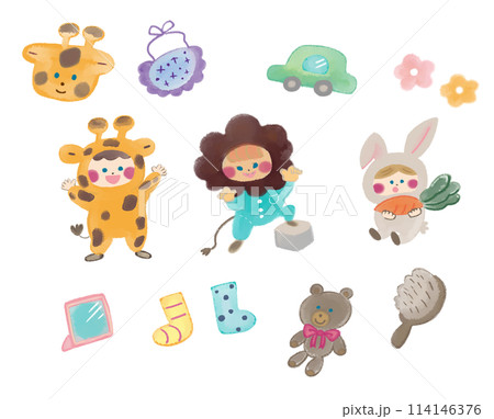 動物のパジャマを着た子供たちのイラスト素材集 114146376