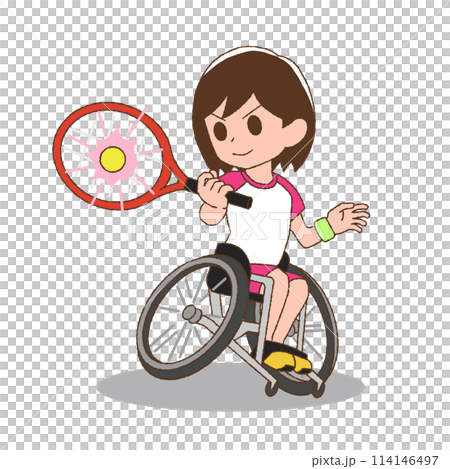 かわいいタッチの車椅子テニスをしている女性 114146497