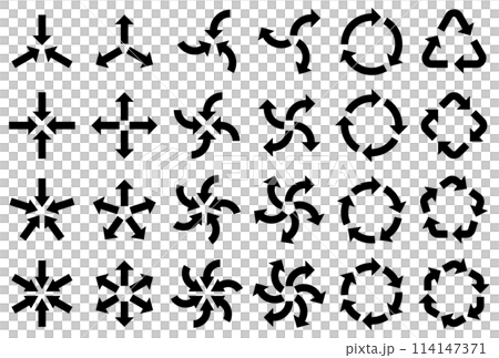 様々な形の集中・拡散・回転する矢印のベクターイラストセット 様々な形の集中・拡散・回転する矢印のベクターイラストセット 114147371