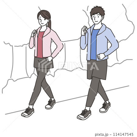 ウォーキングする男女のイラスト 114147545