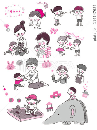 二色カット素材集(ファミリー、保育園、幼稚園) 二色カット素材集(ファミリー、保育園、幼稚園) 114147622