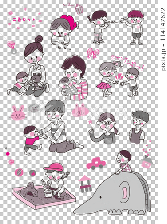 二色カット素材集(ファミリー、保育園、幼稚園) 二色カット素材集(ファミリー、保育園、幼稚園) 114147622
