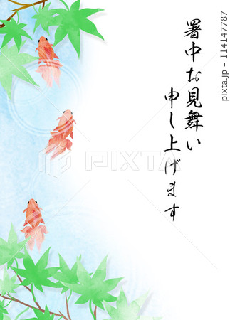 金魚の涼やかな挨拶状縦向き 114147787