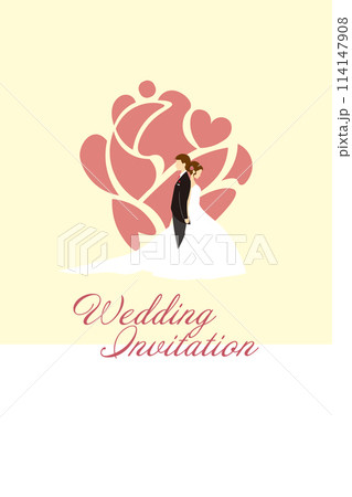 背中合わせの新郎新婦のイラストの招待状 背中合わせの新郎新婦のイラストの招待状 114147908